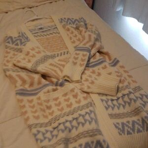 Pink Rose Cream and Gray Knit Sweater